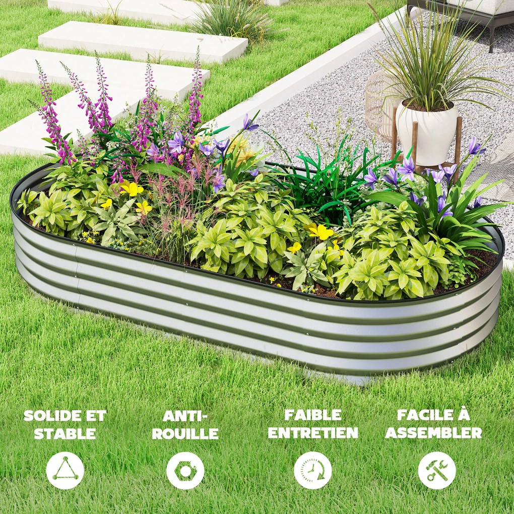 Outsunny Jardinieră ridicată din oțel galvanizat pat de grădină bordură cauciuc 181 x 93 x 30 cm argintiu | Aosom Romania
