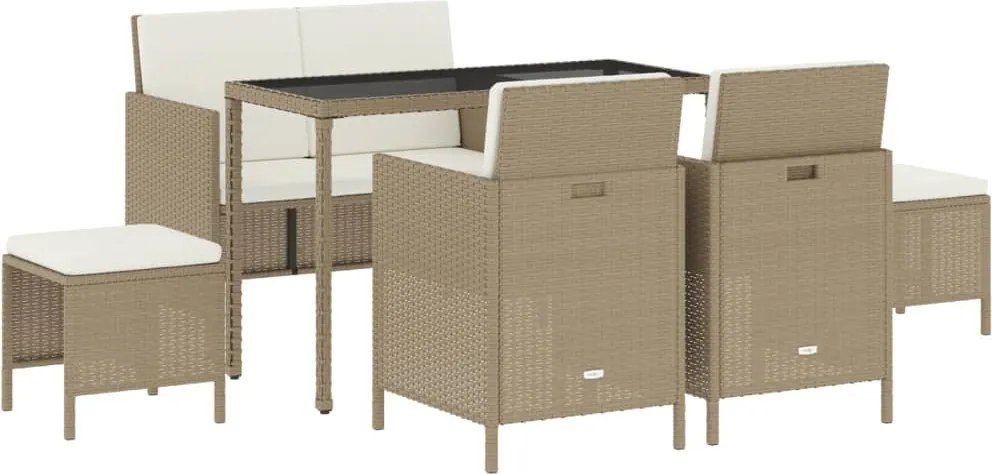 vidaXL Set mobilier pentru grădină, 6 piese, cu perne, bej, poliratan