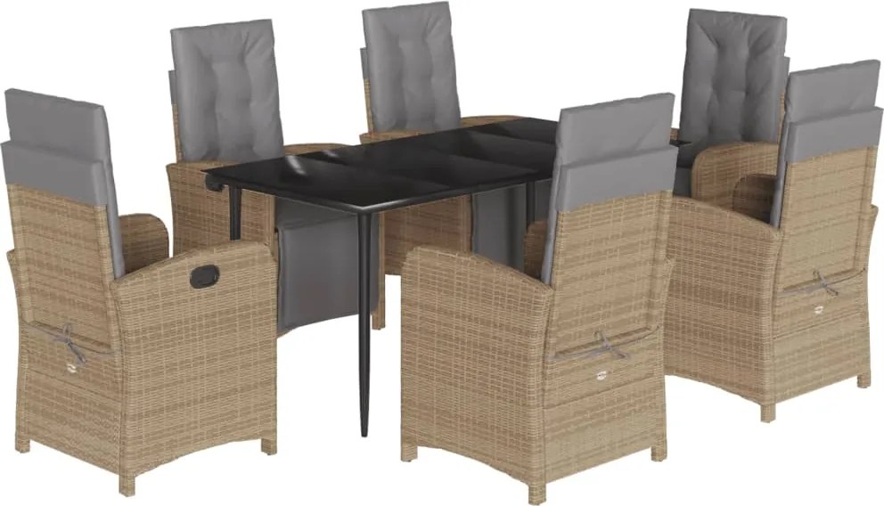 vidaXL Set de masă pentru grădină, 7 piese, cu perne, bej, poliratan