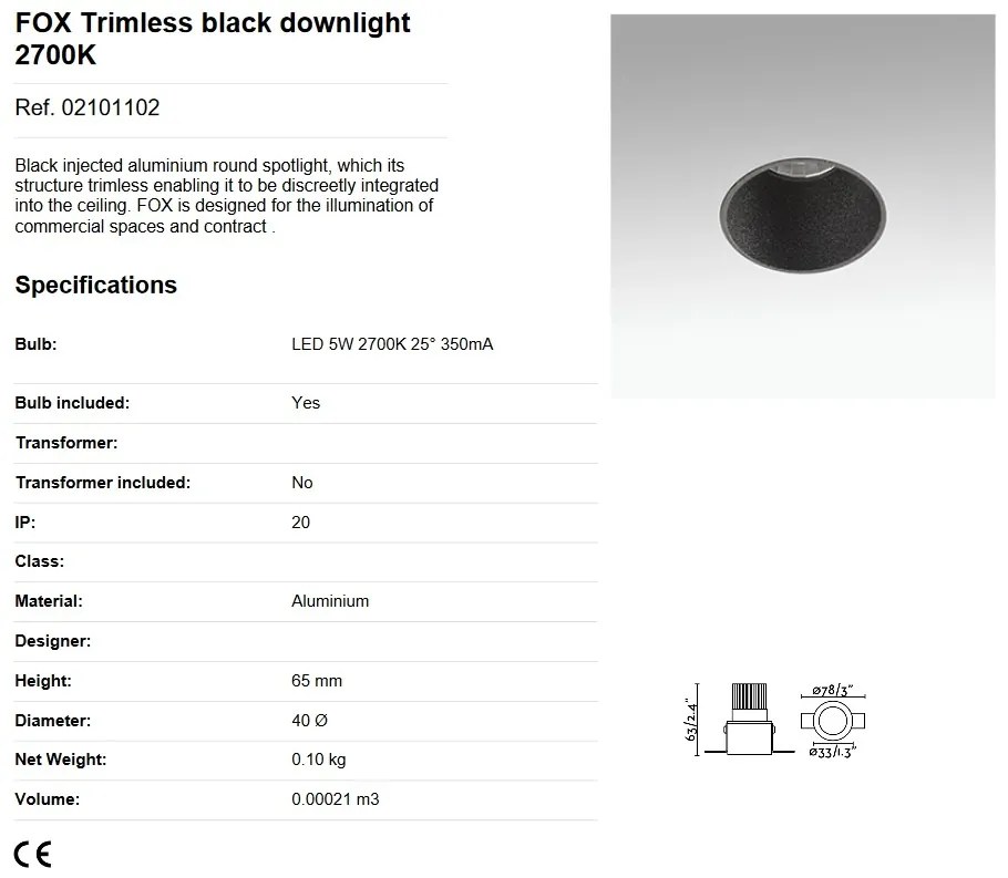 Spot LED dimabil / incastrabil tavan / plafon FOX TRIMLESS negru 5W