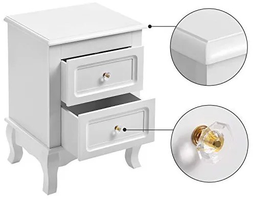 Set 2 noptiere dormitor cu 2 sertare, lemn de pin / MDF, alb, Vasagle, RDN012