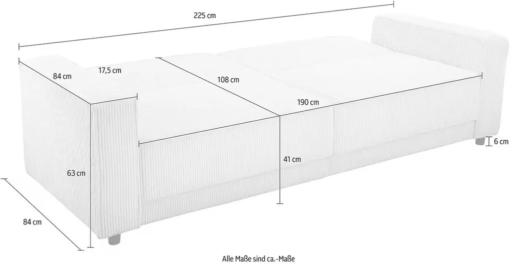 Canapea extensibila, culoare alb murdar, material catifelat, 225 cm lungime