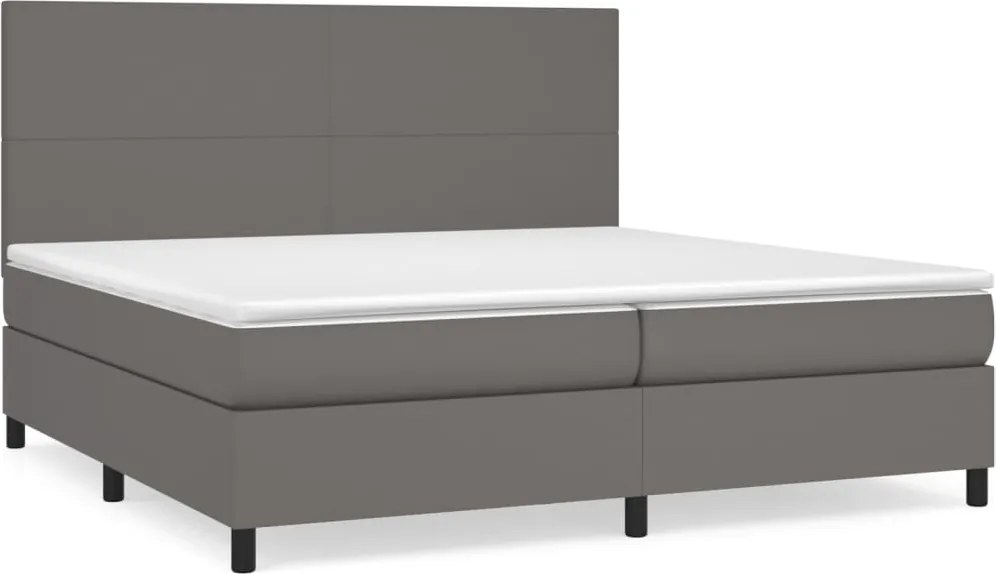 vidaXL Pat box spring cu saltea, gri, 200x200 cm, piele ecologică
