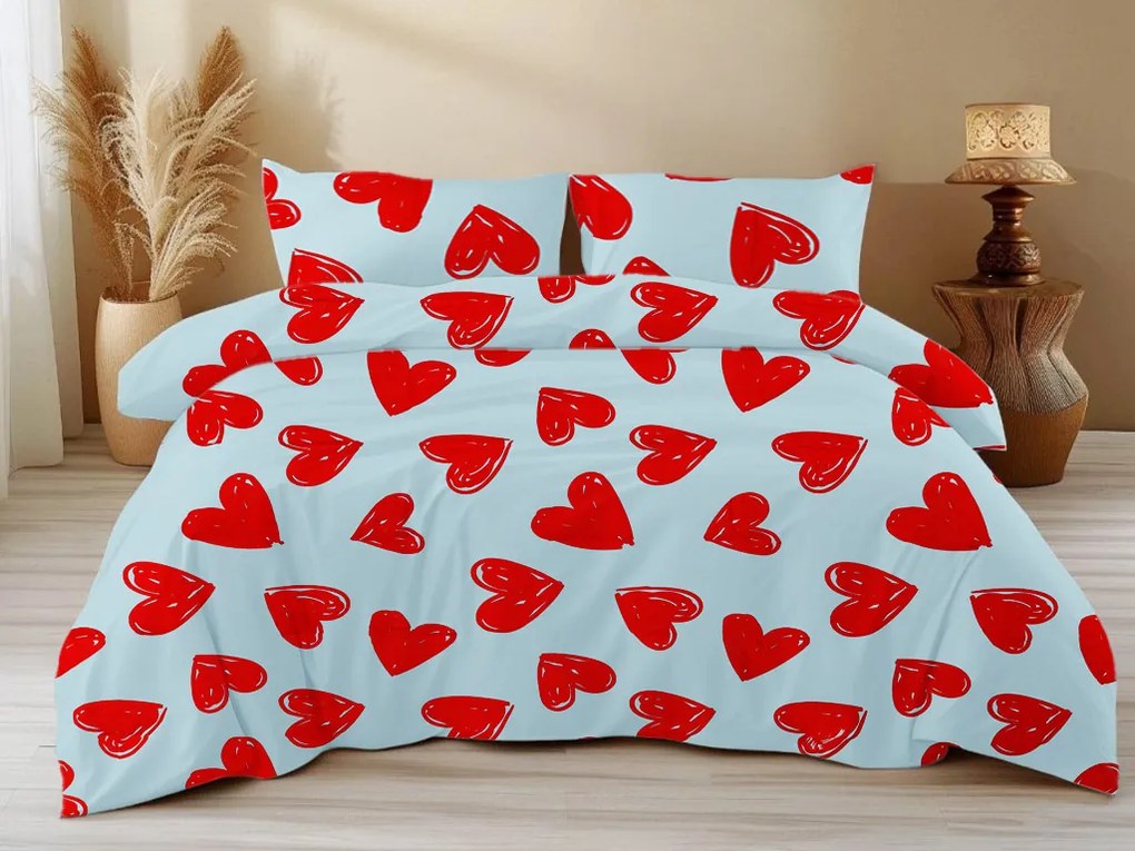 Lenjerie de pat din bumbac WARM HEART albastru deschis Dimensiune lenjerie de pat: 2 buc 70 x 90 cm | 200 x 220 cm