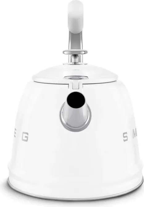 Ceainic cu fluier Smeg CKLW2001WH, 2,3 l, pentru plite cu inducție, mâner care nu se încălzește, oțel, alb
