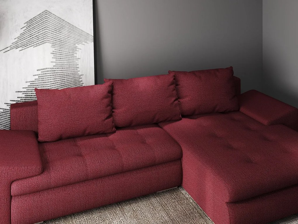 Colțar extensibil dumonde cu ladă de depozitare si sezut confortabil din spuma high-density, Leonardo Enjoy Rosu 260x185 cm II