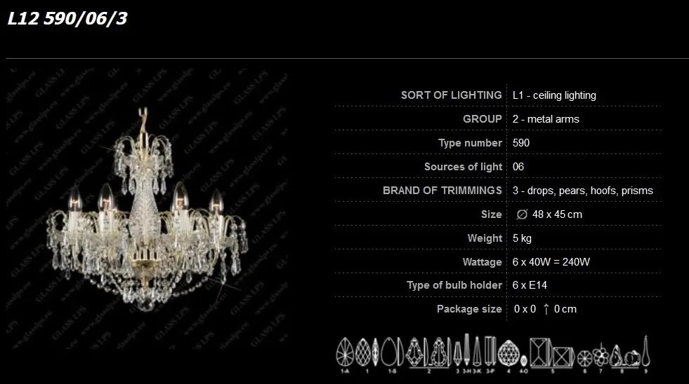 Lustra 6 brate metal cristal Bohemia L12 590/06/3