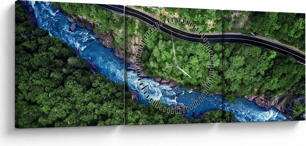 Tablou - Râu între munți, Caucaz, Rusia (cu ceas) (90x30 cm)