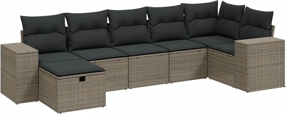 vidaXL Set canapele de grădină cu perne, 7piese gri deschis poliratan