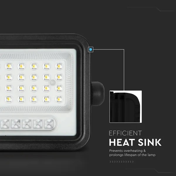 Proiector solar LED reglabil, 50W, 3,2V, IP65, 3800 mAh, negru, cu telecomandă