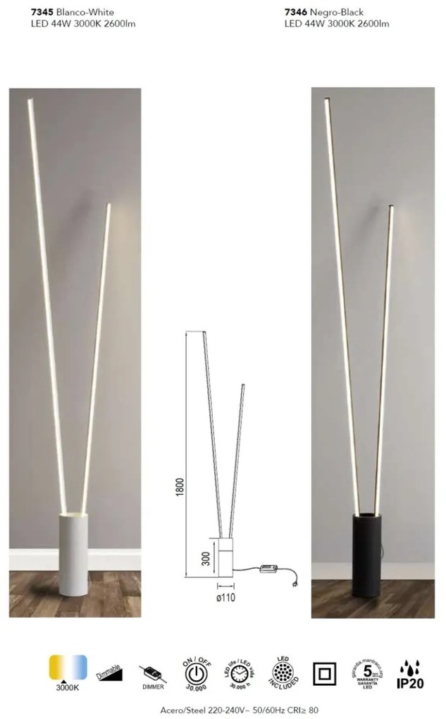Lampadar LED design modern minimalist VERTICAL 44W alb