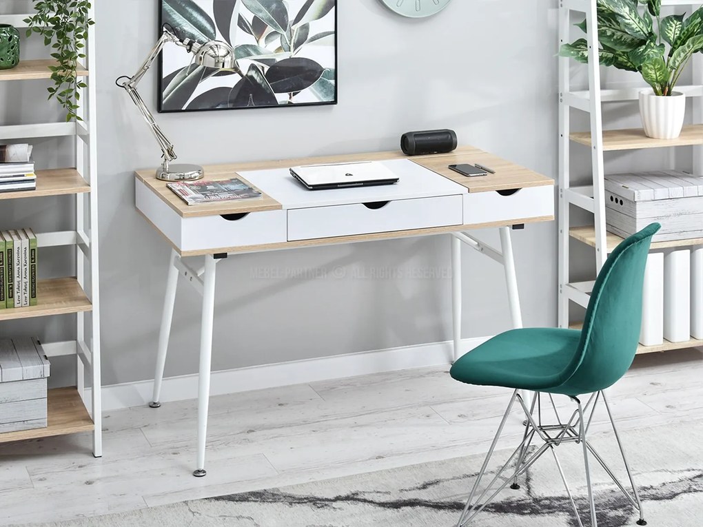 Masă PC Baiden (stejar + alb). Promo -19%. 1109731
