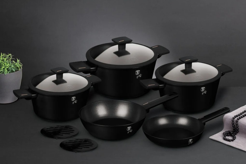 Set oale si tigai cu capace, 10 piese Monaco Collection Berlinger Haus BH 7081, antiaderente, titan, inductie, design elegant