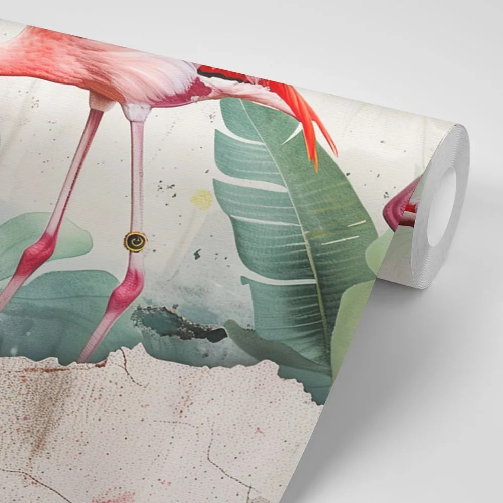 Tapet autoadeziv flamingo cu atingere vintage