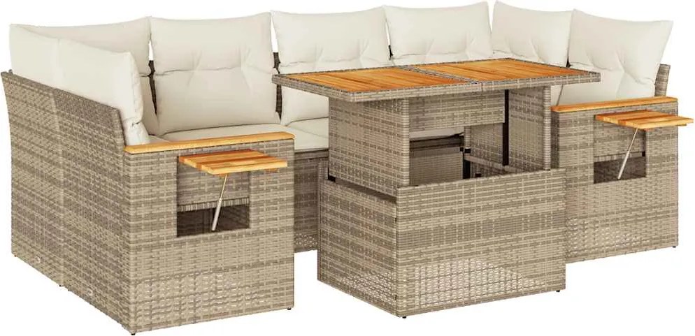 vidaXL Set canapele grădină cu perne 7 piese bej poliratan/lemn acacia