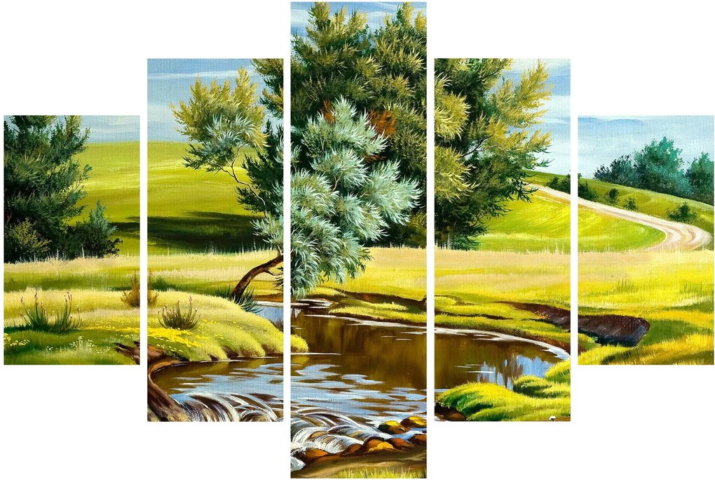 Tablou - Râu între câmpii, pictură în ulei (150x105 cm)