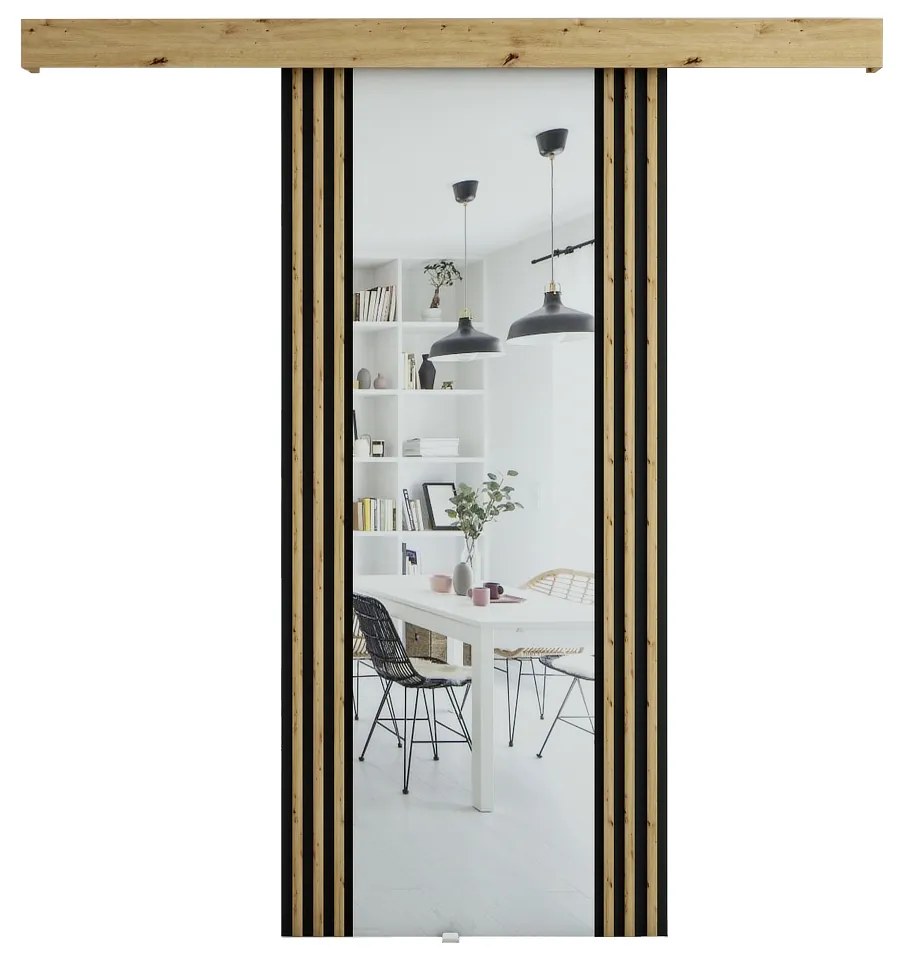 Uși culisante 90 cm Myles I (stejar artisan + negru mat). 1043556