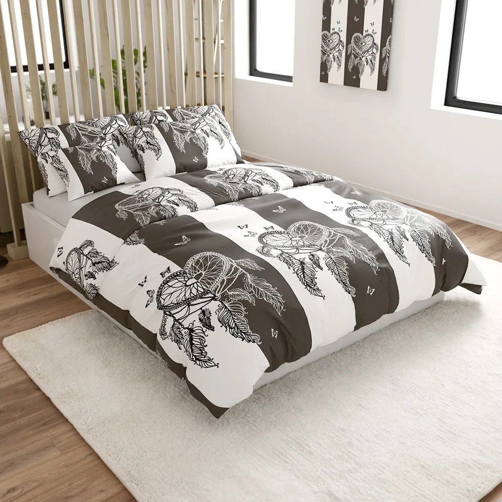 Set 2 bucati Lenjerie cocolino TIRSO gri-alb + CearsaF Cocolino microplus cu elastic SOFT 180x200 cm alb, pat dublu