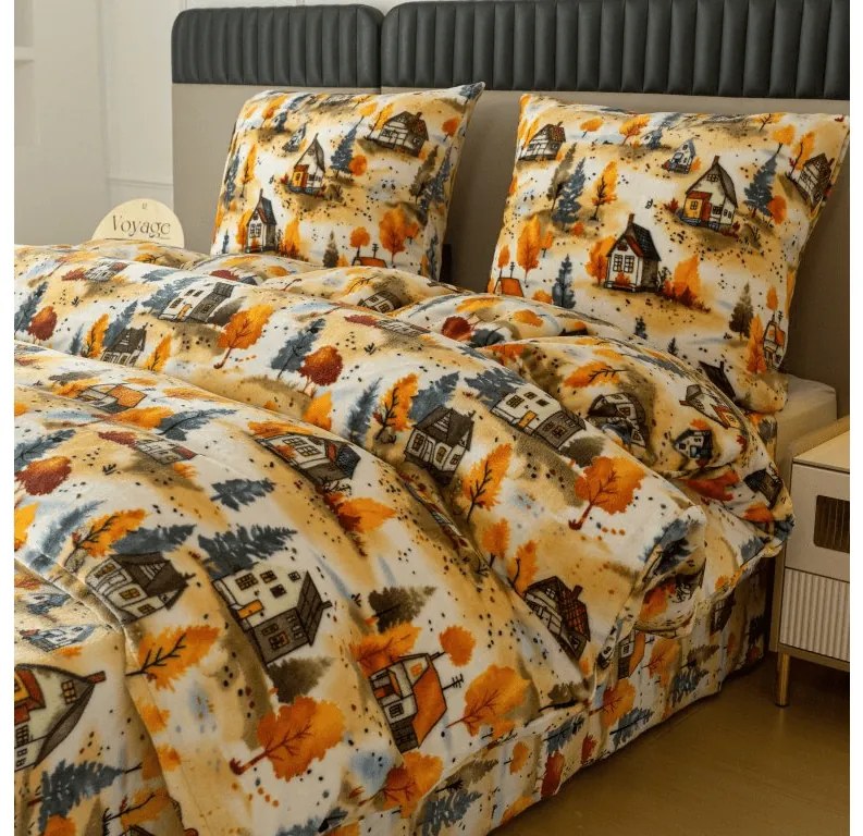 Lenjerie cocolino AUTUMN VILLAGE colorata Dimensiune lenjerie de pat: 2 buc 70 x 90 cm | 200 x 220 cm