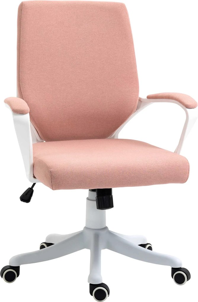 Vinsetto Scaun de birou Scaun de birou Home-Office Scaun cu funcție de balans Spătar reglabil înălțime gros și confortabil ergonomic Roți pivotante 360° din poliester nailon plastic PP Roz+alb 62x69x92-100 cm | Aosom Romania