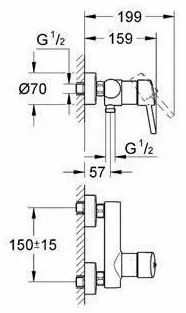 Baterie dus Grohe Concetto monocomanda crom lucios