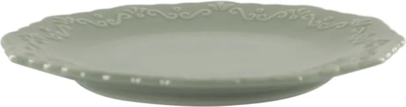 Farfurie de desert din porțelan verde mentă, D19 cm, model dantelă în relief, „Provence"