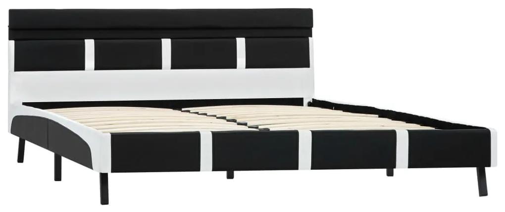 Cadru de pat cu LED-uri, negru, 120 x 200 cm, piele ecologica Alb si negru, 120 x 200 cm