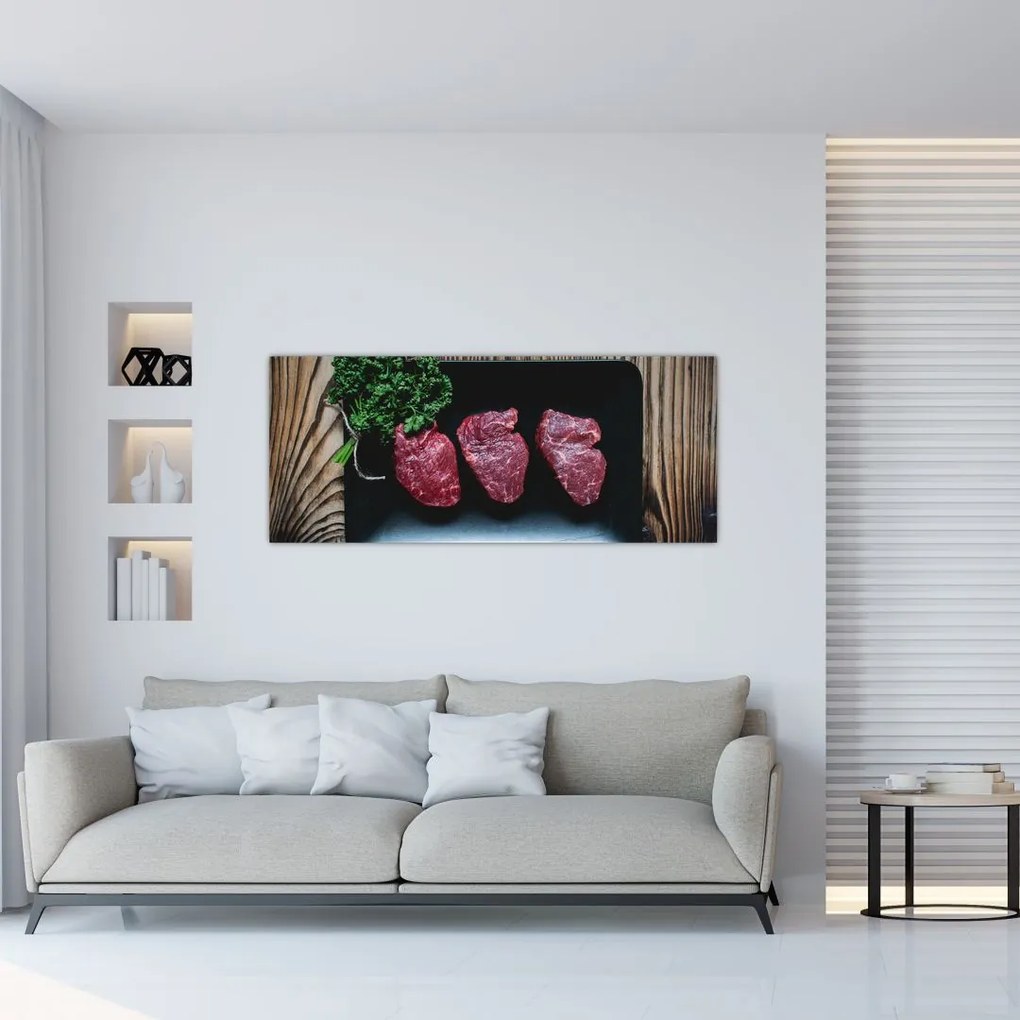 Tablou cu carne pe farfurie (120x50 cm)