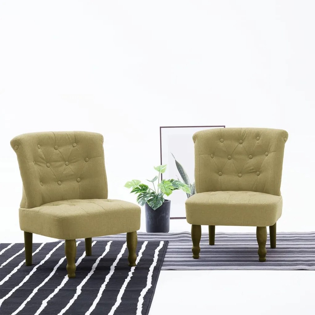 282134 vidaXL Scaune stil franțuzesc, 2 buc., verde, material textil