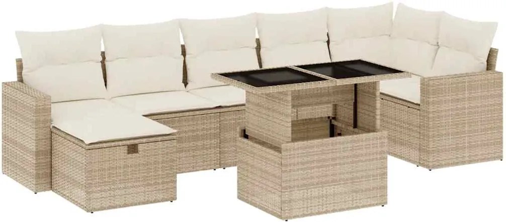 vidaXL Set canapele de grădină, 8 piese, cu perne, bej, poliratan