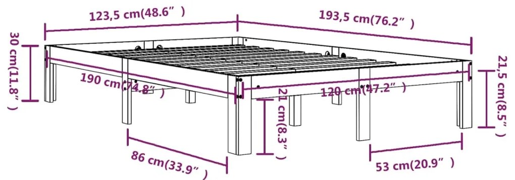 Cadru de pat Small Double 4FT maro miere 120x190 cm lemn masiv maro miere, 120 x 190 cm