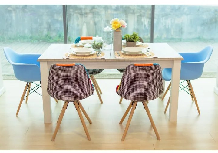 Scaun, ţesătură patchwork/lemn, KIMA NEW TYP 2