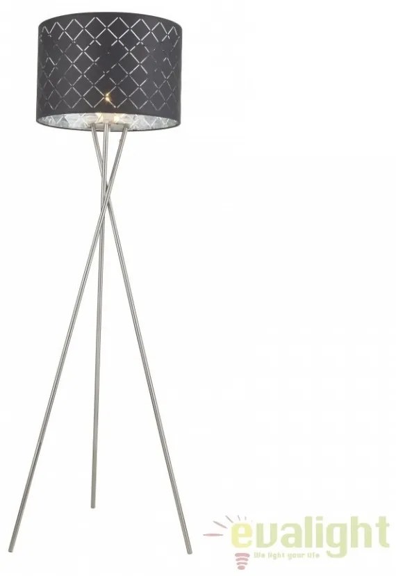 Lampadar elegant cu abajur din tesatura gri cu argintiu, Kidal 15228S1 GL