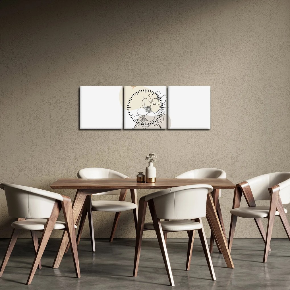 Tablou - Flori bej cu fluture N⁰3 (cu ceas) (90x30 cm)