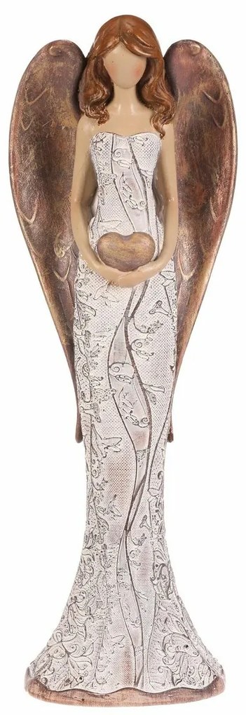 Înger din poliresină cu rochie cu flori Inimă,bej-cupru