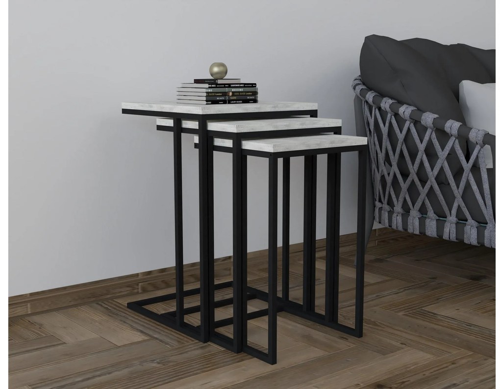 Set 3buc. măsuțe cafea Vudema (negru + cristal) . 1094343