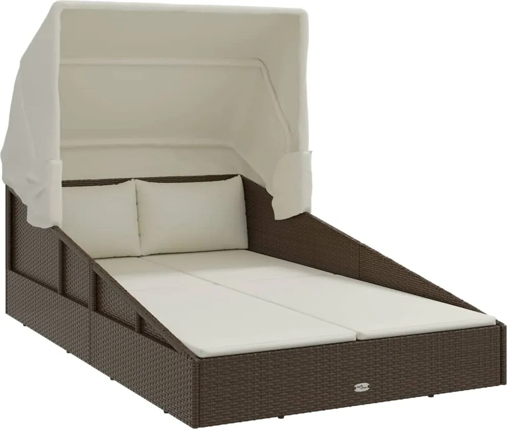 vidaXL Șezlong cu acoperiș pliabil, maro, 200x114x128 cm, poliratan