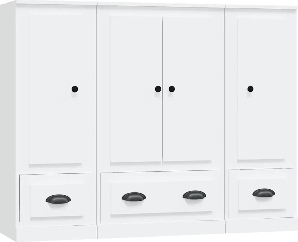 vidaXL Dulapuri înalte, 3 piese, alb, lemn prelucrat