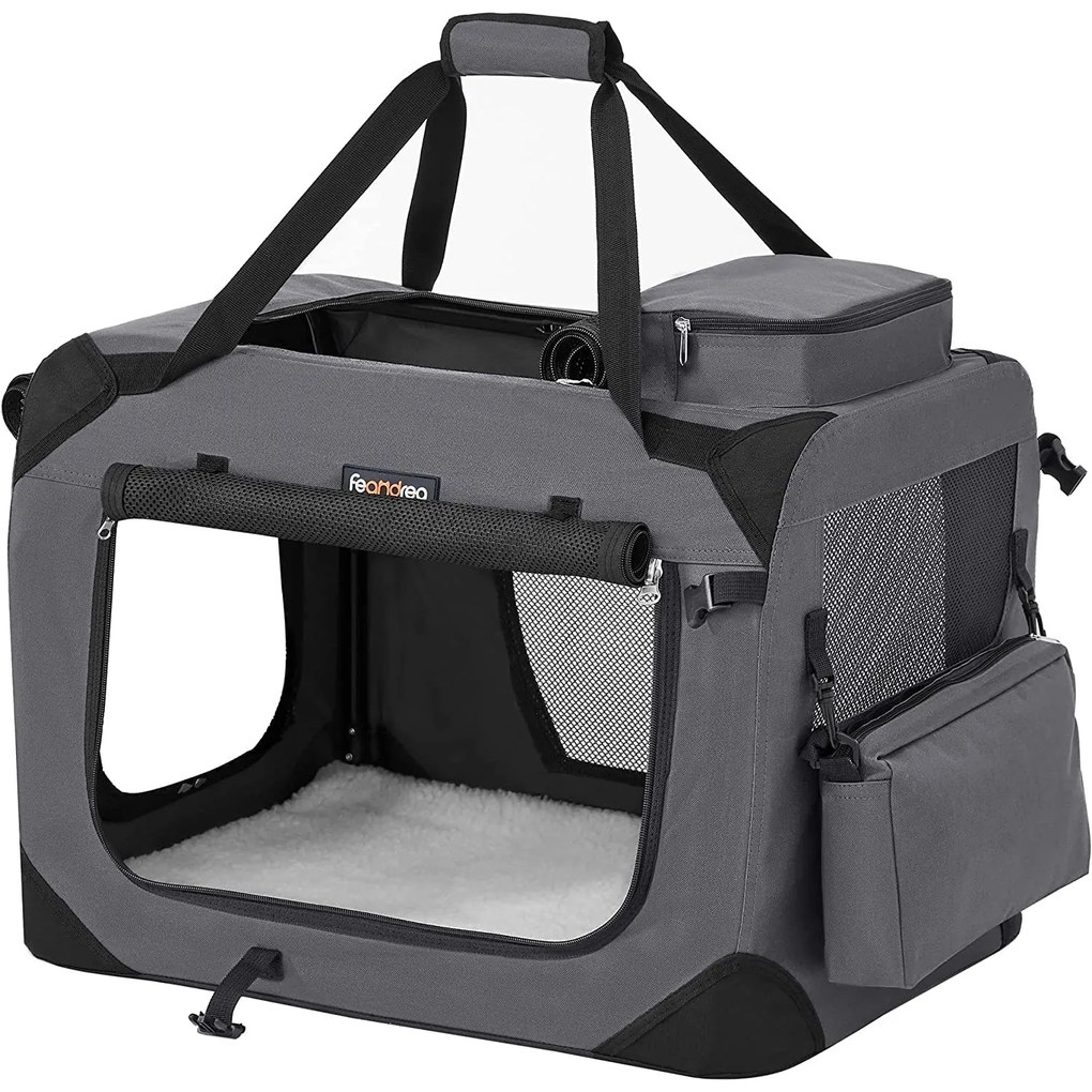 Feandrea Transportor pliabil pentru animale de companie, cutie transport caini 60 x 42 x 42 cm, gri