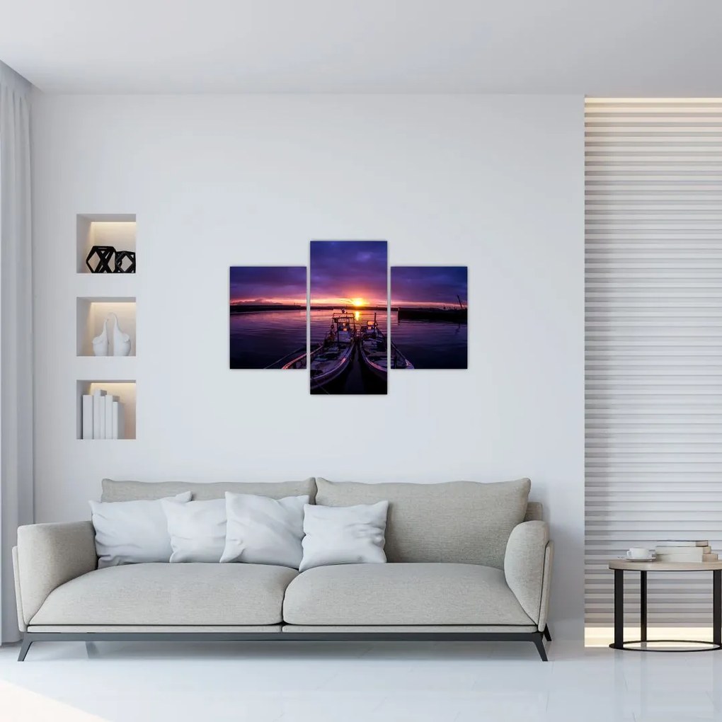 Tablou cu barci pescărești în port (90x60 cm)