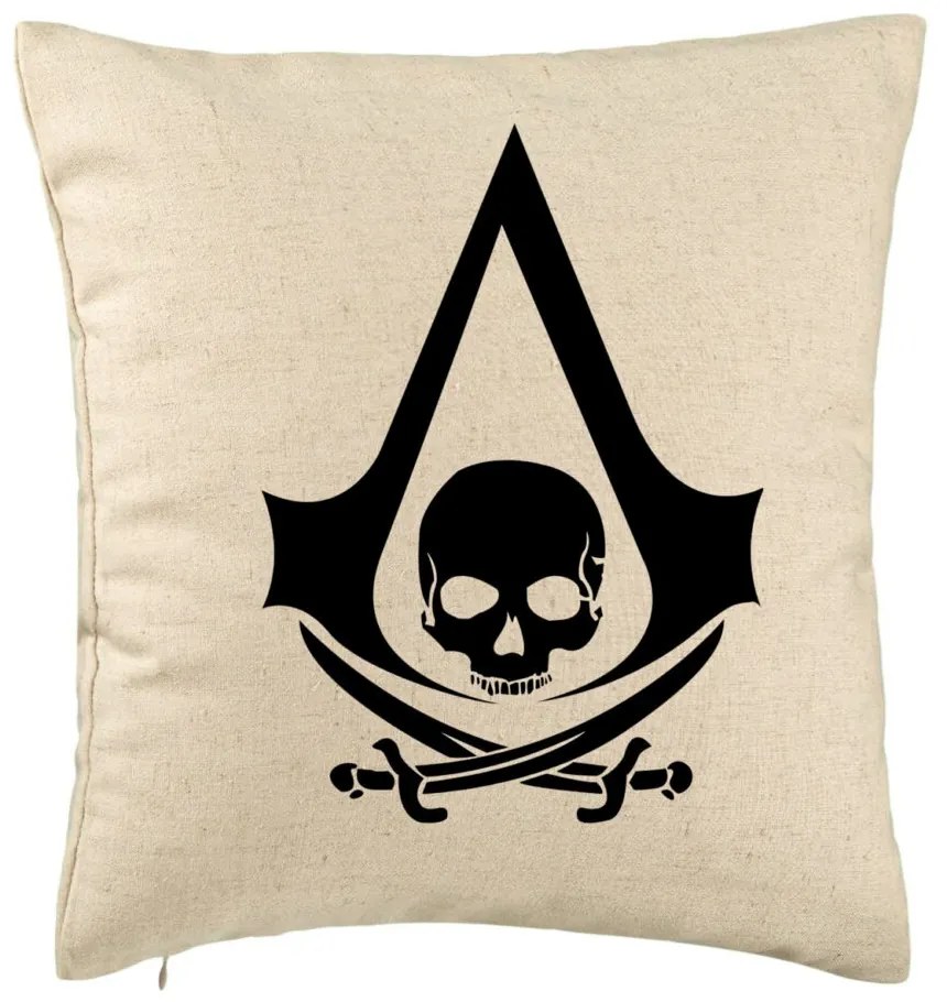 Perna Decorativa cu Assasin&apos;s Creed Fans, 40x40 cm, Bej, Husa Detasabila, Burduf