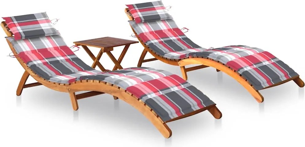 vidaXL Șezlonguri cu masă și perne, 2 buc., lemn masiv de acacia