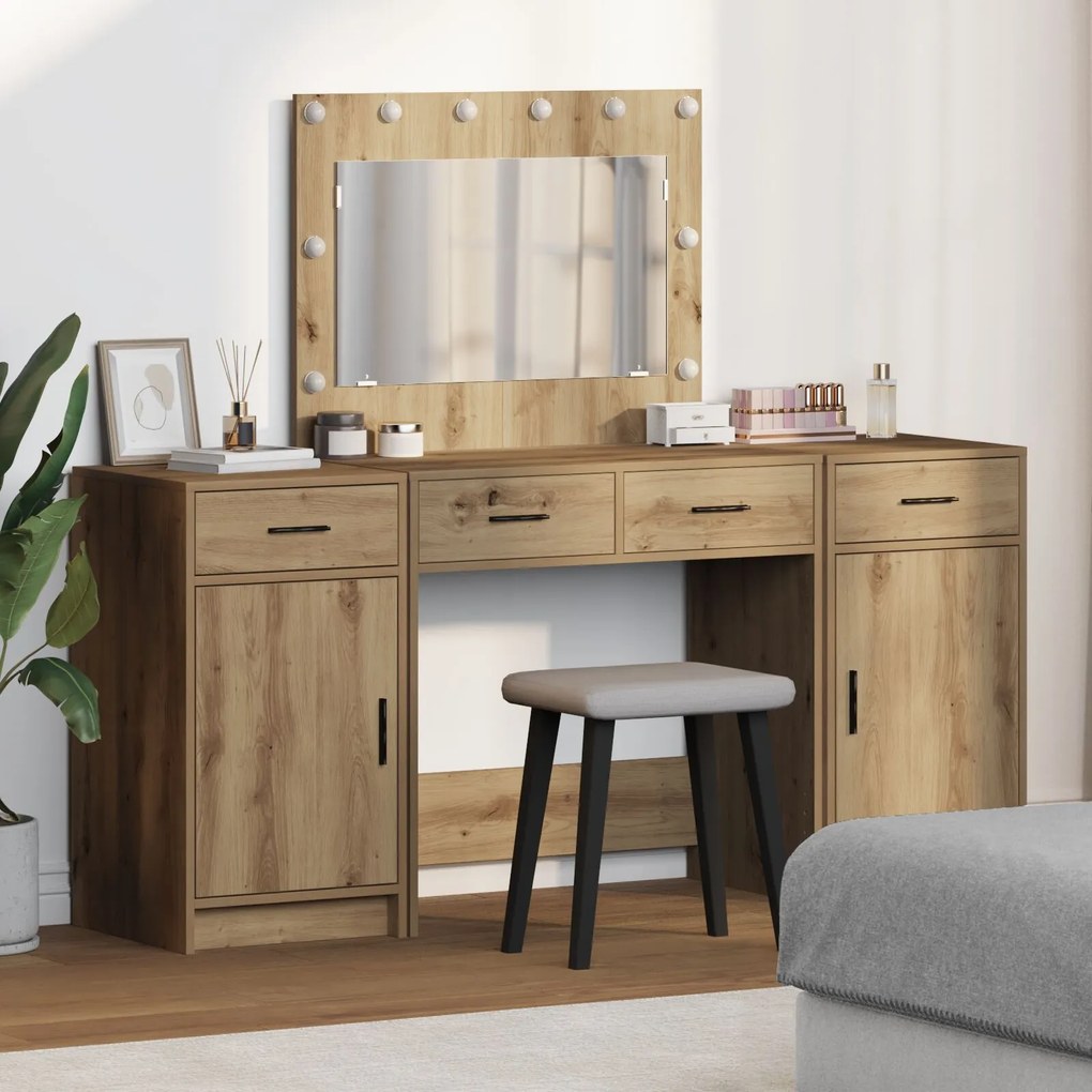 vidaXL Masă de Machiaj cu ușă 3 pcs Maro 40 x 41 x 75 cm Lemn compozit