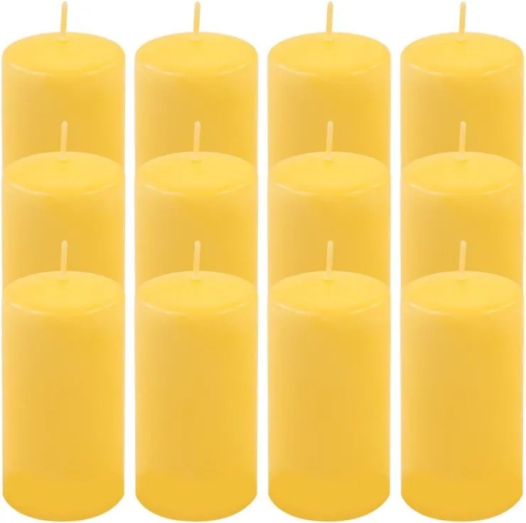 Set de lumânări pilon, 11,5 cm, Ø 6 cm, galben, 12 buc.
