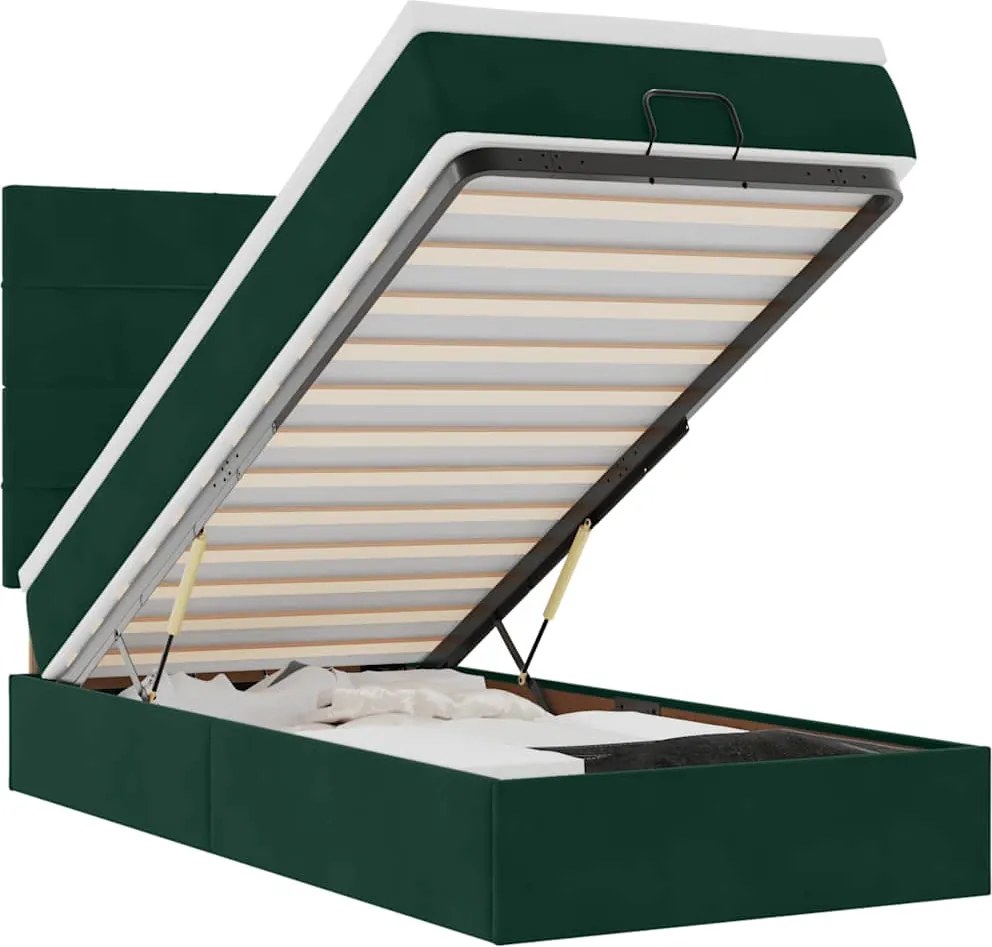 vidaXL Cadru de pat otoman cu saltele, catifea verde închis 90x190cm