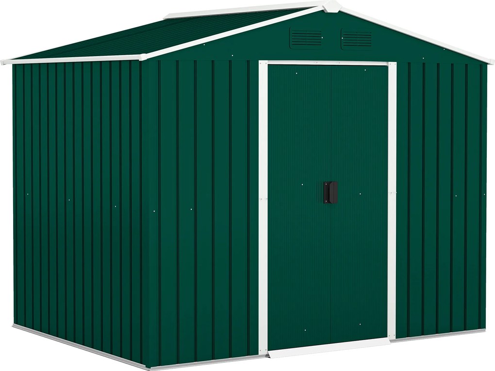 Outsunny Magazie de Grădină 3.6m² din Oțel, cu 2 Uși Glisante și 4 Ferestre de Ventilație, 236x174x190 cm, Verde | Aosom Romania