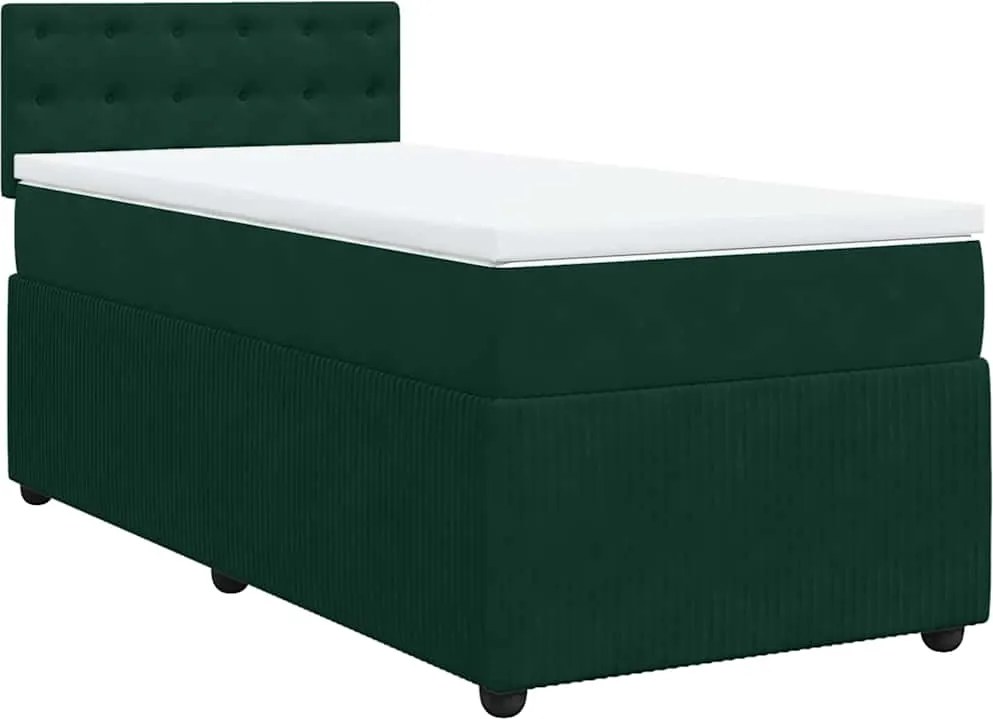 vidaXL Pat box spring cu saltea, verde închis, 90x190 cm, catifea