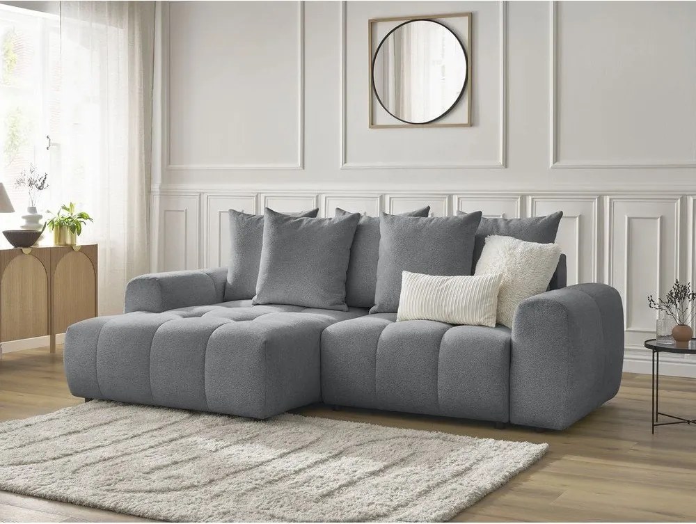 Colțar gri extensibil/cu spațiu de depozitare cu tapițerie din chenille (cu colț pe partea stângă/cu șezlong) Roxelane – Bobochic Paris