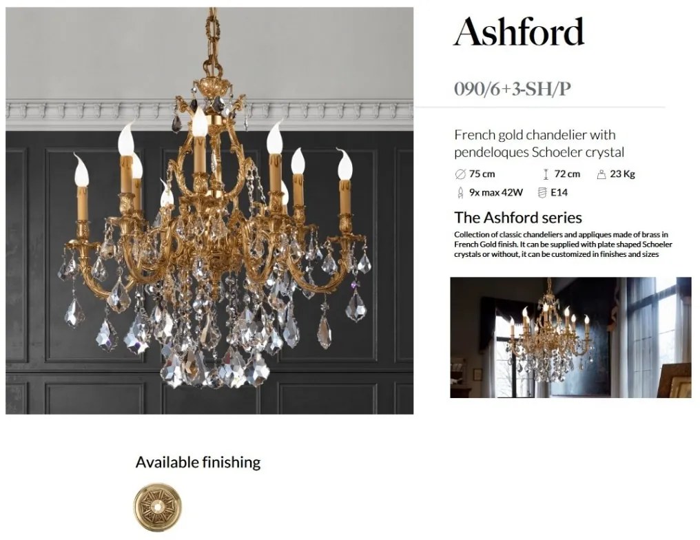Candelabru 9 brate LUX cu cristale Scholer, Ashford