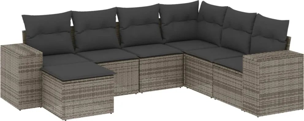 vidaXL Set canapele de grădină, 7 piese, cu perne, gri, poliratan